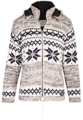 THC Natural Line Schafwollstrickjacke Norweger Grau 609 – Warme Wolljacke mit Fleece-Futter – Norwegerjacke Herren & Damen Outdoor – Kapuze abnehmbar, Gr. XS-XXL