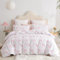 Freyamy Housse de Couette Fleurie 240x260+2 Taie d'oreiller 65x65cm Blanc Rose Coloré Nœud Floral Parure de lit 2 Personnes Fleurs Adulte Sets de Housse Couette en Microfibre avec Fermeture Éclair