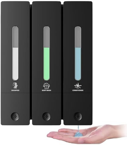 Soap Dispenser,Hand Soap Dispenser Set,3 Chamber No Drill Shampoo and Conditioner Dispenser,Washing up Liquid Shower Dispenser Wall Mounted for Bathroom Body Wash Shower Gel (Black 400mLx3)