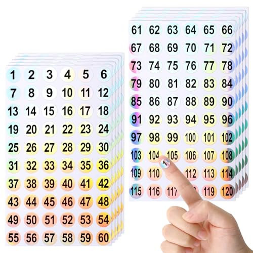 1 à 120 chiffres autocollants réfléchissants 10 feuilles d'autocollants laser 600 étiquettes autocollantes étanches Numéro de four pour tri, rangement, classement, fournitures scolaires
