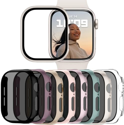 Adorve 8 Stück Blickschutz Hülle mit Displayschutz für Apple Watch Schutzhülle Series 9 8 7 41mm, Anti Spy Kratzfest PC Rundum Privatsphäre Schutzfolie mit 9H Panzerglas für iWatch 41mm