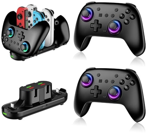 Switch Controllers 2 Pack with Charging Dock, Switch 2 Controller for Nintendo Switch/Switch 2/Lite/OLED, Wireless Switch 2 Pro Controller with RGB/Wake up/6-Axis Gyro/Dual Vibration/Turbo/Screenshot