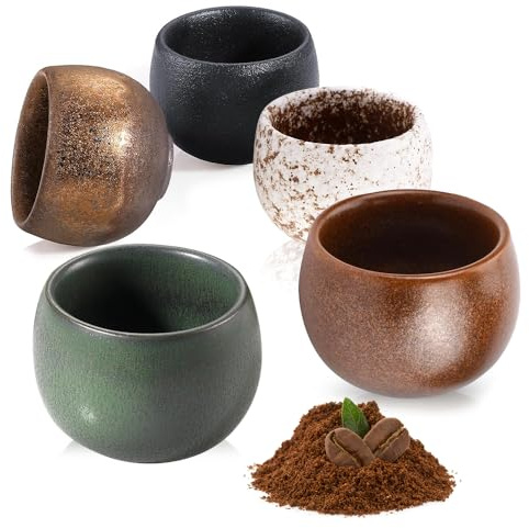 Nzkeuf Set Tazzine Caffè Espresso, 5 Pezzi Ceramica Tazzine Caffe Particolari 50 ML, Tazze da Caffè in Ceramica a Pareti Spesse con Scatola Regalo, Senza Manico, Regali per Amici e Familiari