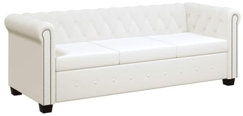 Hommdiy Chesterfield-Sofa 3-Sitzer Kunstleder Weiß Wohnmöbel Couch Wohnzimmersofa