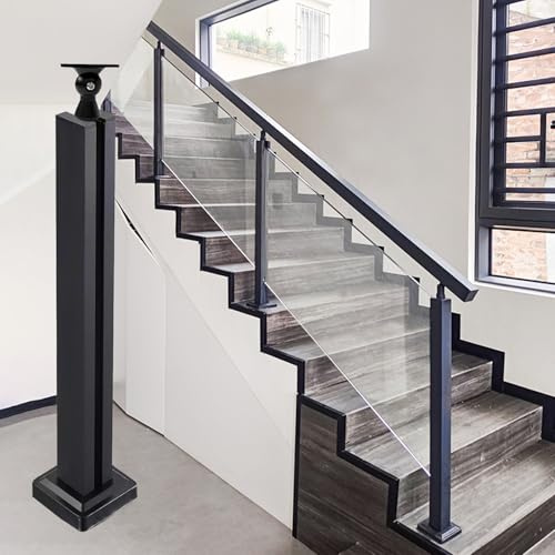 Barandilla vidrio Poste Para Barandilla De Escalera De Cristal Con Abrazadera Y Soporte, Negro Poste Para Barandilla De Cristal Templado Y Metal Para Terrazas Jardines(Middle Post,90cm/35.4 in)