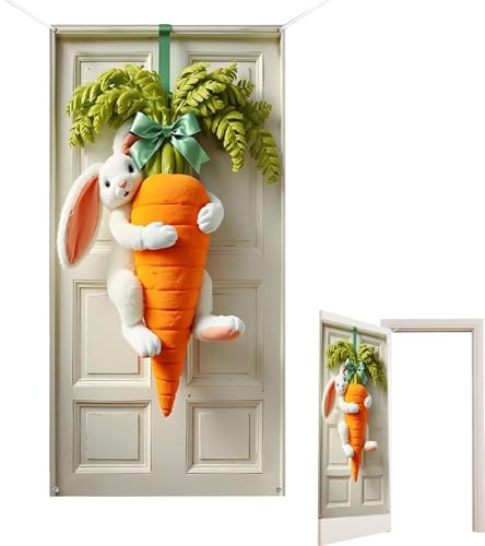 Frohe Ostern Türabdeckung – Häschen Karotte Wand Hintergrund – Haustürabdeckungen – für Outdoor Bauernhaus Urlaub Party Feier Familientreffen