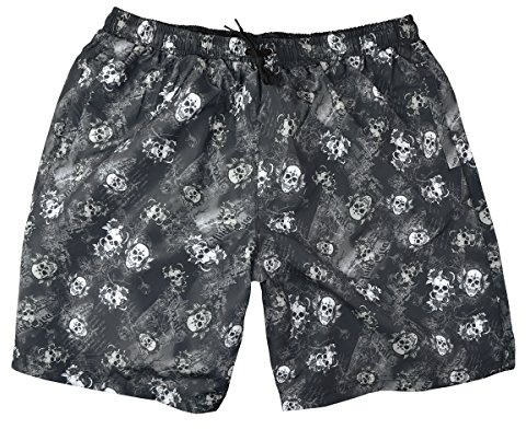 Abraxas XXL Badeshorts grau Totenkopf-Rosen-Print, Größe:4XL