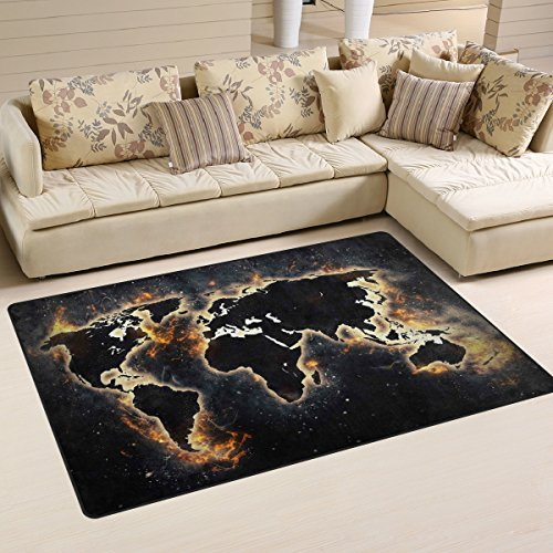 yibaihe leicht, Bereich Teppich Teppich dekorativen modernes verbrannt Weltkarte wasserabweisend farbbeständige für Wohnzimmer Schlafzimmer 153 x 100 cm