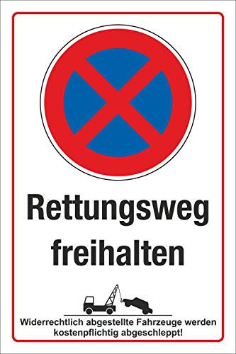 Schild Halteverbot Parkverbot Rettungsweg freihalten 3 mm Alu-Verbund 450 x 300 mm