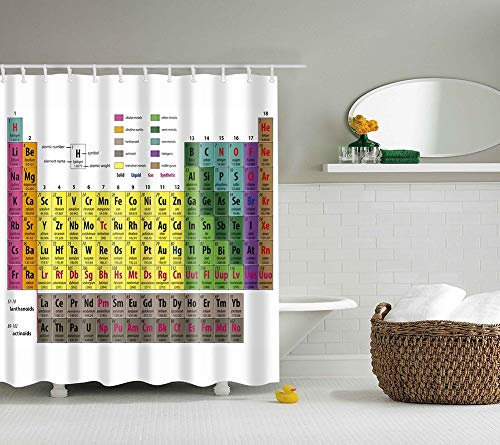 Boyouth Bunte chemische Elemente Muster Digitaldruck Duschvorhänge für Badezimmer Dekor, Polyester wasserdichter Stoff Badvorhang mit 12 Haken, 180 x 180 cm, Mehrfarbig