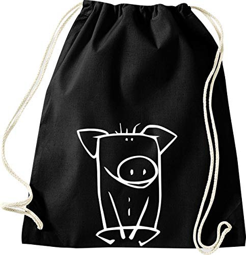 Shirtinstyle Gym Sack Turnbeutel Tiere Tiermotiv Schwein Pig Sau, Farbe Schwarz