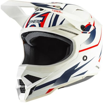 O'NEAL | Motocross-Helm | MX Enduro | ABS-Schale, erfüllt , Airflaps™ kompatibel | 3SRS Helmet RIFF 2.0 | Erwachsene | Weiß/Blau/Rot | Größe L (59/60cm)