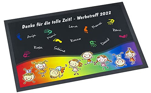 Unikatolo Fußmatte Kita Abschiedsgeschenk Motiv mit Namen und Überschrift personalisiert- Erzieherin, Lehrer, Kindergarten, Schulanfang, Geschenk, Teppich, Deko, Schmutzfangmatte (75 x 50 cm) Hände