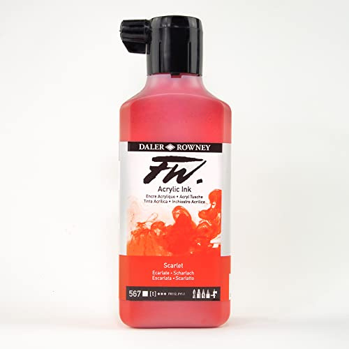 Daler-Rowney FW Acrylic Artists Ink, 180ml/6oz Plastic Bottle, Scarlet (D160181567)