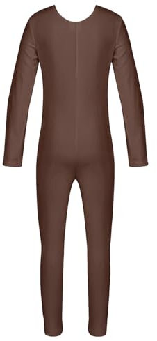 Agoky Unisex Mädchen Jungen Basic Ganzkörperanzug Einteiler Schlafanzug Jumpsuit Kostüm Ballettanzug Overall Langarm Body Braun 128-140