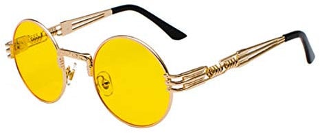 Inlefen Gafas de sol Hombres Mujeres Redondo Vintage Círculo estilo Gafas de sol Gafas de marco de metal de color Gafas
