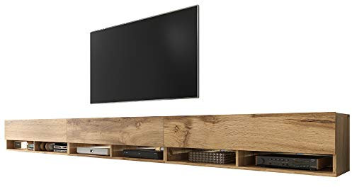 Selsey Wander - TV-Board/Fernsehschrank für Wohnzimmer hängend/stehend, optional mit LED, 300 (3 x 100) cm breit (Holzoptik Wotan Eiche, mit LED)