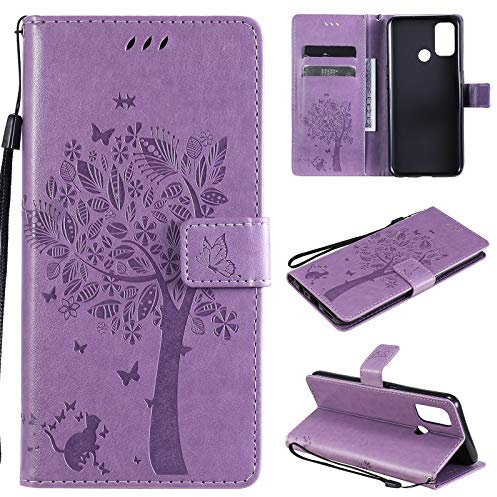 Zchen Cover per Oppo A53s, custodia a portafoglio in pelle PU, con aletta a libro, pieghevole, coperchio pieghevole, per Oppo A53s/Oppo A53 (gatto viola)
