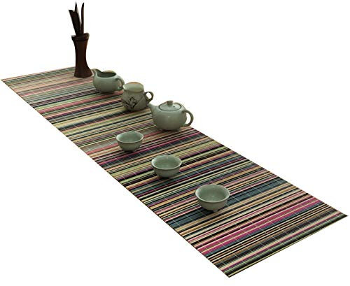 MMQGQ Bunter Gestreifter Bambus Tischläufer, Künstlerische rutschfeste Tischmatte, Isolierung Tischset Für Wohnküche Esstisch , 30 × 140 cm
