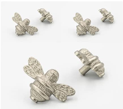 Brass bee 6 x Bumble Bee Drawer Knob | Drawer Handle | Bee Cabinet knob | Cupboards, Doors, Cabinets & Drawers in Nickel Finish (Satin)