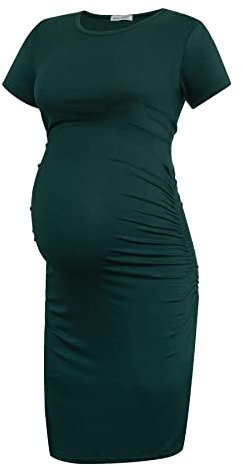 Smallshow Damen Umstandskleid Kurzarm Umstandsmode Kleid Sommer,Deep Green,M