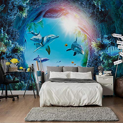 BYSQX Fototapete 3D Effekt Unterwasserwelt Delfine Tiere Fische Vlies Tapeten Wandtapete Moderne Wanddeko Design Wand Dekoration Wohnzimmer Schlafzimmer Büro Flur Architektur 400 X 280 cm