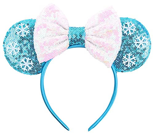 Serre-tête oreilles de souris pour cosplay, fête avec nœuds brillants pour enfants, filles, femmes, décorations de fête de princesse (bleu)