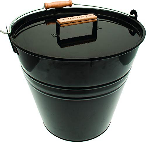 Valiant Seau en métal avec Couvercle pour Petit Bois et Cendres Noir 30 cm de diamètre