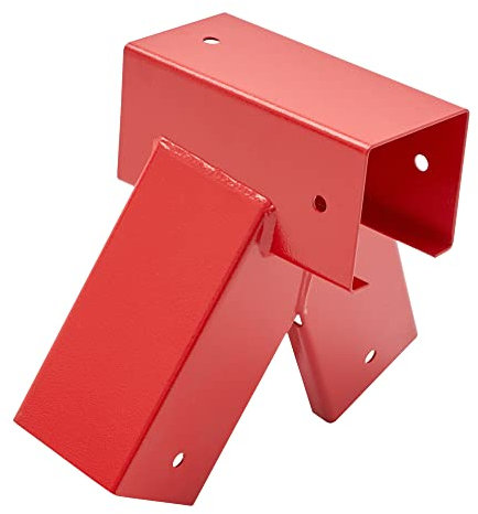 TRIBECCO® Vierkant Schaukelverbinder 90/90mm (100°, Rot) aus pulverbeschichtetem Stahlblech für Gartenschaukel, stabile Dreieck-A-Form, mit Montageöffnungen Ø 10 mm