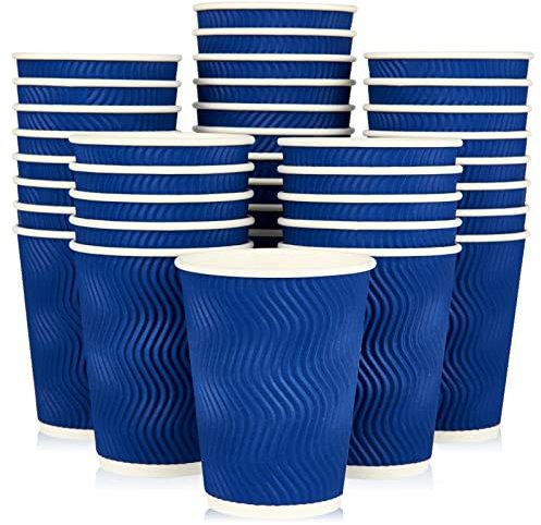 JollyPack 60 Pack 12 oz Paper Coffee Cups, Blue Disposable Beverage Cups with Insulated Ripple Wall for Coffee, Tea, and Hot Chocolate