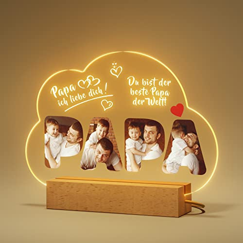 iDIY LED Lampe Nachtlicht Personalisierte Geschenke für Papa, Geschenk Vatertag Personalisiert 3D Fotolampe, Acrylglas, 25x18cm