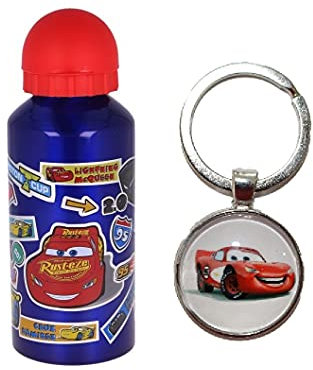 OM SUPPLIES Disney Cars Characters Aluminium Sports Bottle 400ml - Holiday, Back to School Water Drinking Kids Lunch Children Includes Cars Keychain (Cars)