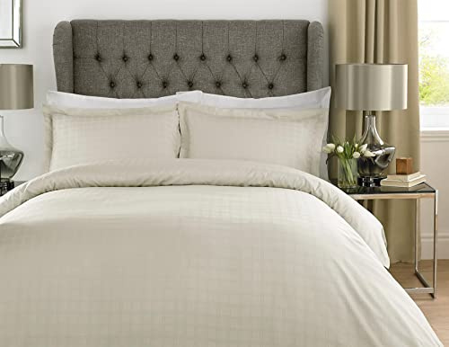 Roseley 100% Cotton Bed Set 400TC Natural Breathable Checked Duvet Cover Pillowcases Home Hotel Bedding Hypoallergenic [Double, Cream]