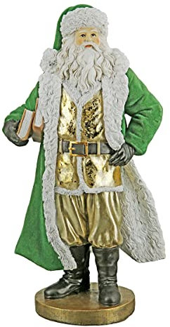 GILDE Deko Figur Weihnachtsmann Santa - goldfarben und grün - mit Rauschebart - Höhe 32,5 cm