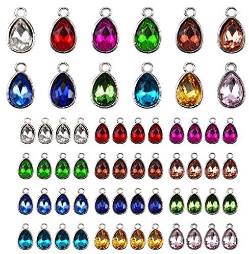 URROMA 48 Stück Geburtsstein-Charms Perlen Anhänger 12 Farben für die Herstellung von Schmuck, Kristall Charms für Halskette Armband, Metall (Droplet Shape)