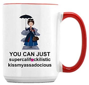 Giftme Mary Poppins Secret Santa Supercalifragilistic Rude Sweary Coffee Tea Mug Unique 15oz Ceramic Mug. (Red Inside)