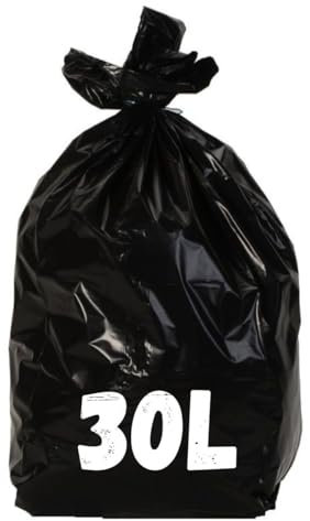 SANYGIENE | Sac Poubelle 30l | Lot de 100 Sacs Poubelles Cuisine ou Corbeille Bureau | Lien à Nouer | 25 Microns | PE Recyclé | Haute Résistance | Anti Fuite - Perforation - Odeur | Indispensable