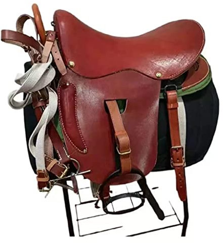 Sattel Holzpferd Großer Leder-Touristensattel, Bits-Gürtel/Zügel/Bauchgurt/Leder-Pedalgurt/Pferdepedal/Bauchwurzel, geeignet for Pferde mit 1,2–1,7 m (Color : Brown)