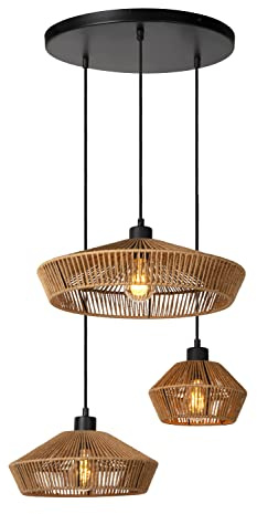 LUCIDE YUNKAI - Pendelleuchten - Ø 60 cm - 3xE27 - Helles Holz