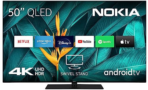 Nokia 50 Zoll (126cm) QLED 4K UHD Fernseher Smart Android TV (WLAN, Triple Tuner DVB-C/S2/T2, Android 9.0 inkl. Google Assistant, YouTube, Netflix, DAZN, Prime Video, Disney+) - QN50GV315ISW - 2023