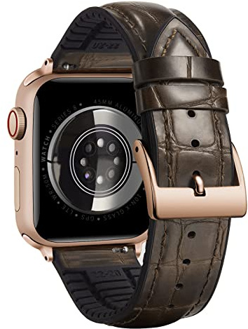 BINLUN Compatible con Apple Watch 49mm 46mm 45mm 44mm 42mm 41mm 40mm 38mm Patrón de Cocodrilo Cuero y Silicona Híbrido Correa de Repuesto Compatible con iWatch Ultra SE Series 11/10/9/8/7/6/5/4/3/2/1