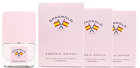 SPAGNOLO - Esencia Woman Pack de 3 x 30 ml, Colonia Mujer, Formato Viaje en Spray, Perfume Mujer, Eau de Toilette Natural y Femenina, Aroma Floral Afrutado, Fragancia Fresca y de Larga Duración