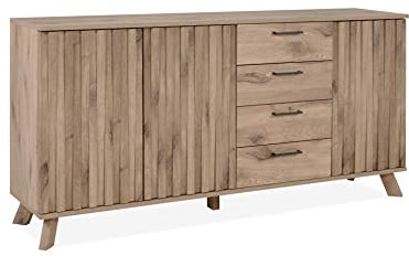 DEINE TANTE EMMA 003451 Kommode Wellington 51A Sideboard Schweden Eiche 3D Reliefoptik Push-to-Open ca. 175 x 85 x 40 cm