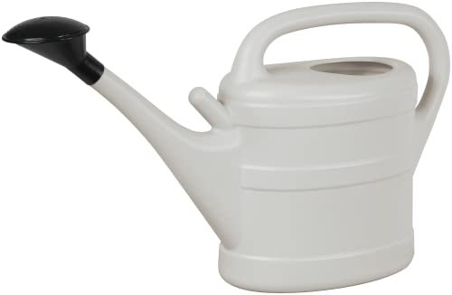 Arrosoir en plastique recyclé de 10 litres extérieur – Gris clair avec rosace amovible et support rose