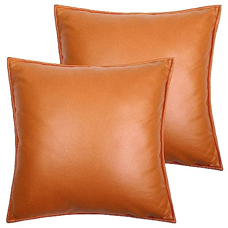 LAT Housses de Coussin 40x40cm, Lot de 2 Housses de Coussin Décoratives en Faux Cuir Imperméables et Durables pour Canapé Canapé Lit Chaise Siège de Voiture (Orange)