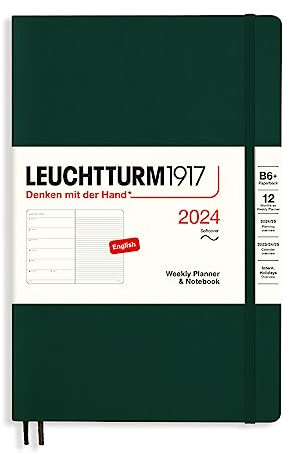 LEUCHTTURM1917 367806 Wochenkalender & Notizbuch Softcover Paperback (B6+) 2024, 12 Monate, Forest Green, Englisch