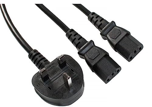 UK Plug to Kettle Splitter mains Power Cable/Extension Lead - IEC C13 H05VV-F 0.75mm² 3G 13A - Works with TV/Printer/PC/Projector/Kettle and other Appliances (2M / 6.5Ft)