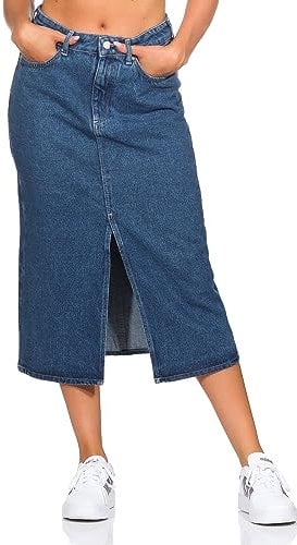 ONLY Damen Midi Jeans Rock ONLBianca 15319268 Medium Blue Denim L