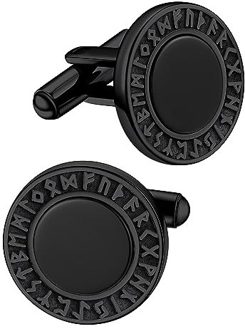 FaithHeart Schwarz Hemden-Accessoires für Herren, Wikinger Stil Rune Manschettenknöpfer, Silber Manschetten Knöpfer für Vatertag Valentinstag Geburtstag