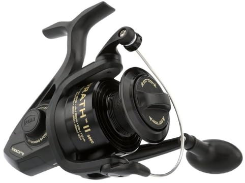 PENN Wrath II Salzwasser-Spinn-Angelrolle, Größe 5000, rechts/linker Griff, korrosionsbeständiger Graphitkörper, gefräste eloxierte Aluminiumspule